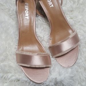 Size 11 Blush, Report, satin block heels